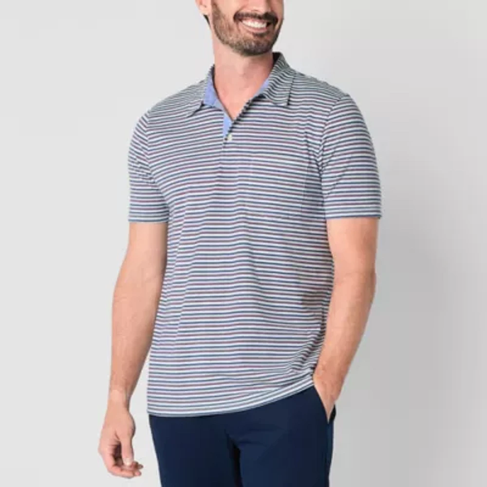 St. John's Bay Striped Sueded Jersey Mens Slim Fit Short Sleeve Polo Shirt