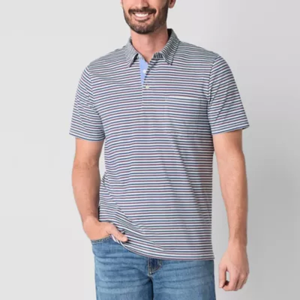 St. John's Bay Striped Sueded Jersey Mens Classic Fit Short Sleeve Polo Shirt