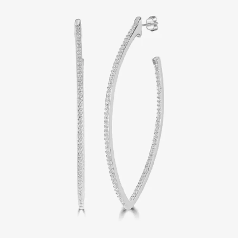 Diamonart Womens Cubic Zirconia Sterling Silver 45mm Curved Hoop Earrings