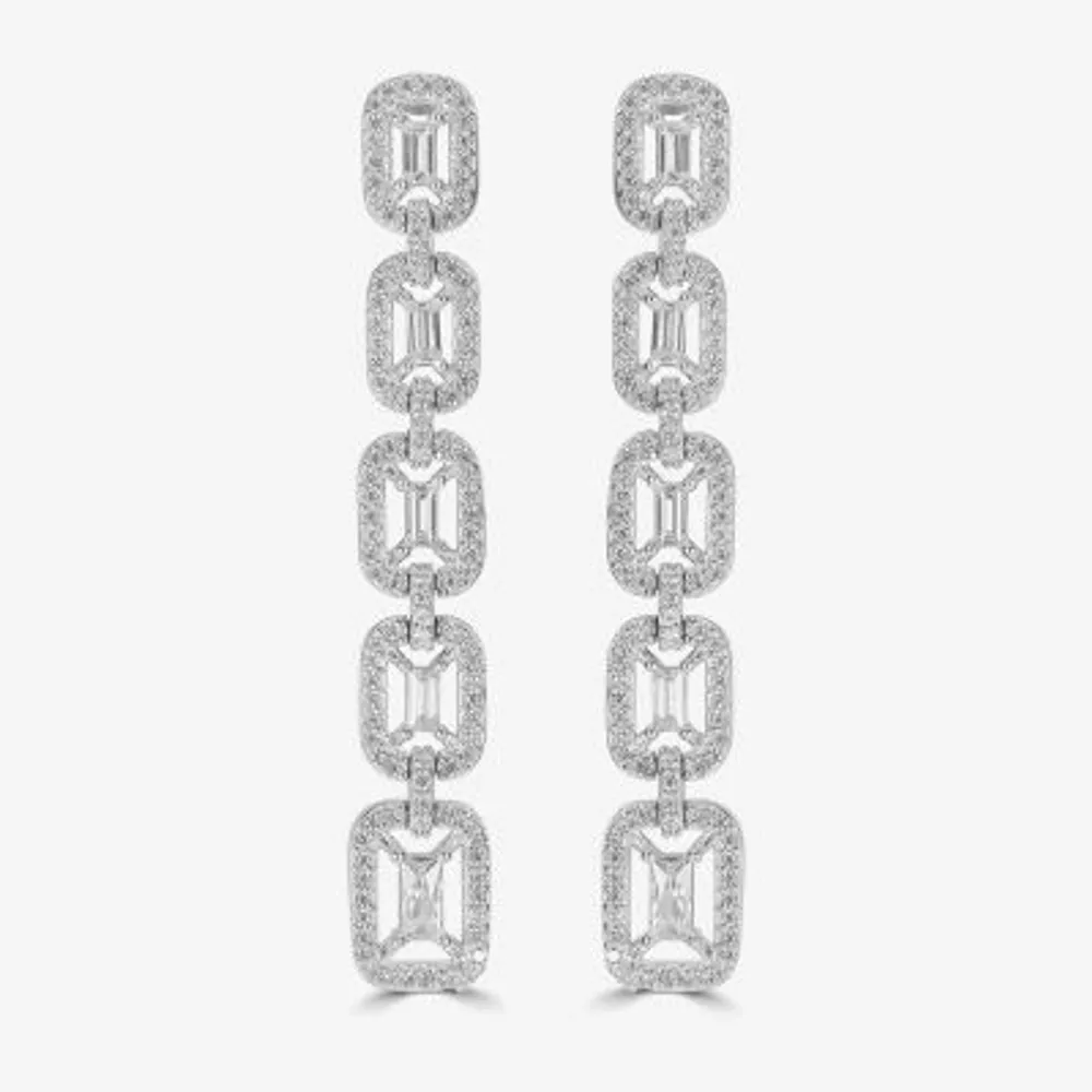 Diamonart Womens Cubic Zirconia Sterling Silver Rectangular Drop Earrings