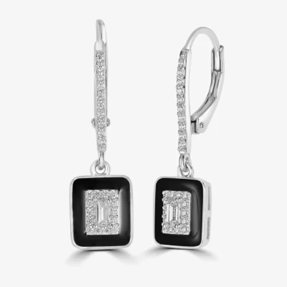 Diamonart Womens Cubic Zirconia Sterling Silver Square Drop Earrings