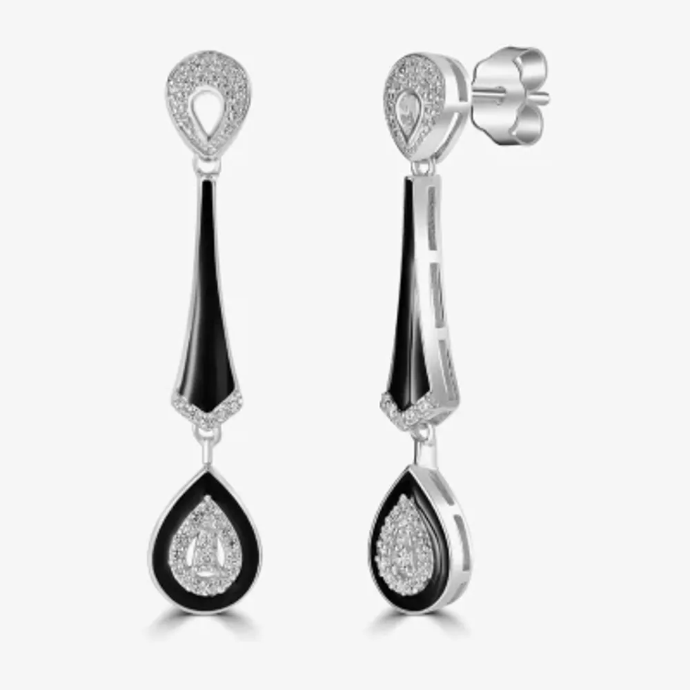 Diamonart Womens Cubic Zirconia Sterling Silver Pear Drop Earrings