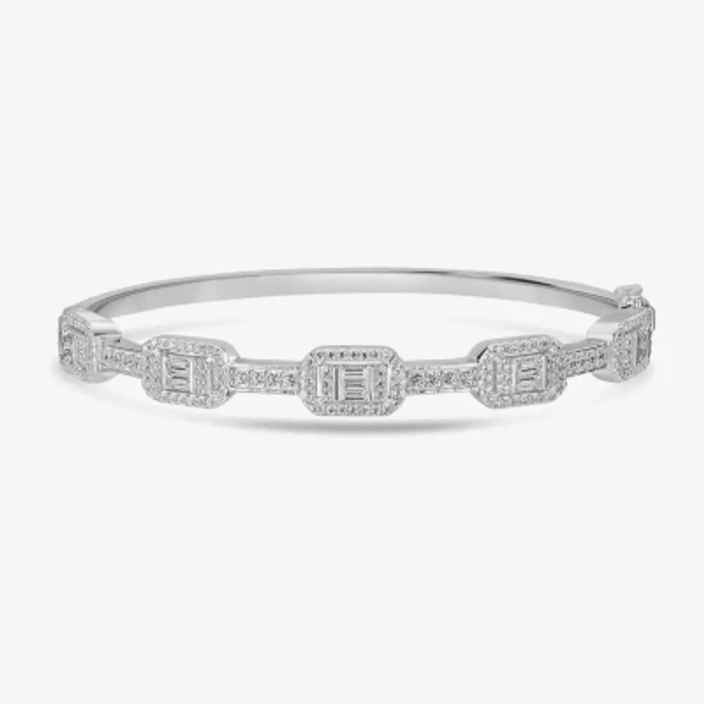 Diamonart Womens 2 1/3 CT. T.W. Cubic Zirconia Sterling Silver Rectangular Bangle Bracelet