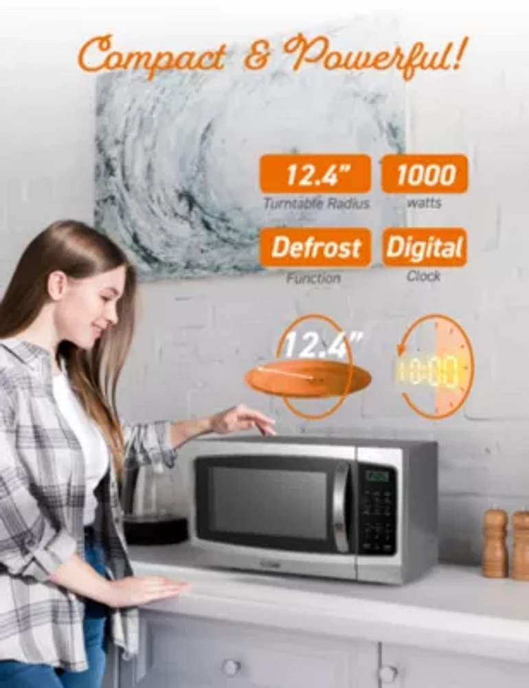 COMMERCIAL CHEF 1.3 Cu. Ft. Countertop Stainless Steel Microwave with Digital Display & 10 Power Levels