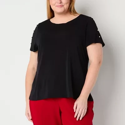 Liz Claiborne Womens Round Neck Short Sleeve Plus Blouse