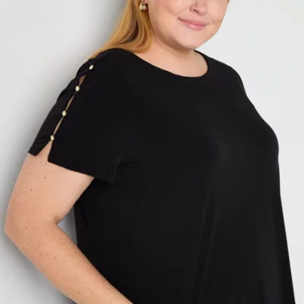 Liz Claiborne Womens Round Neck Short Sleeve Plus Blouse