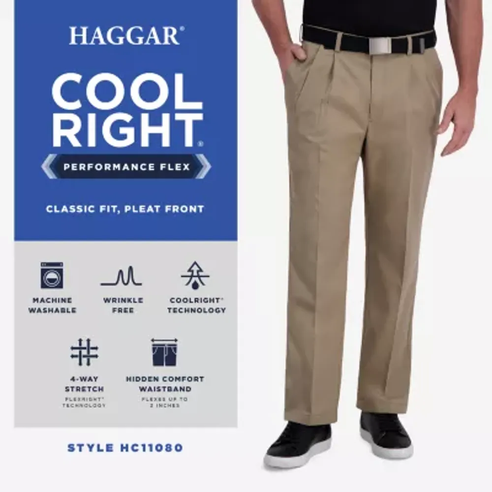 Haggar Cool Right Performance Flex Mens Straight Classic Fit Pleated Pant