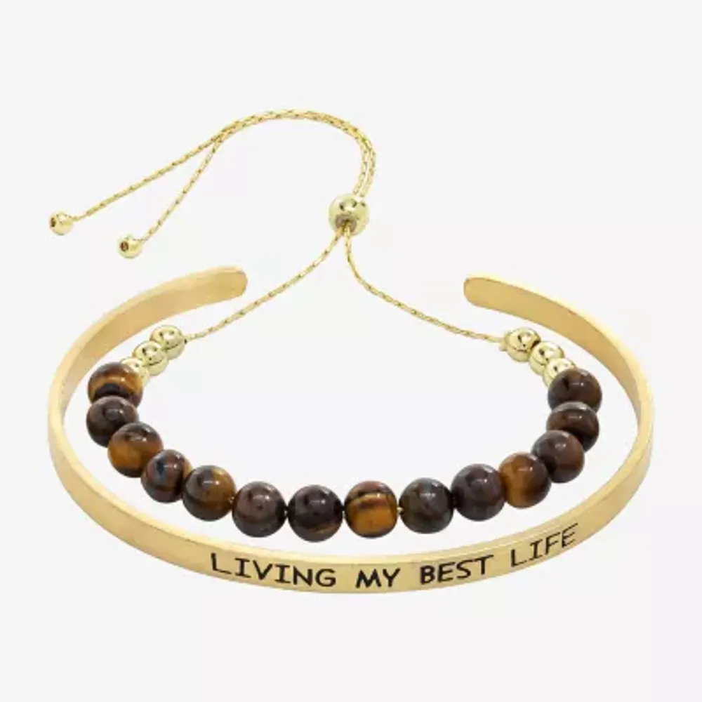 Sparkle Allure You & Me Womens 2-pc. Brown Tiger's Eye 14K Gold Over Brass Bracelet Set