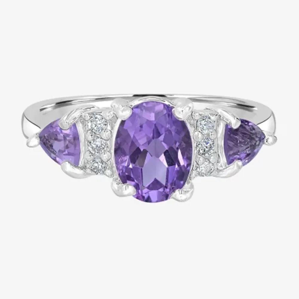 Silver Treasures Genuine Stone Sterling 3-Stone Band