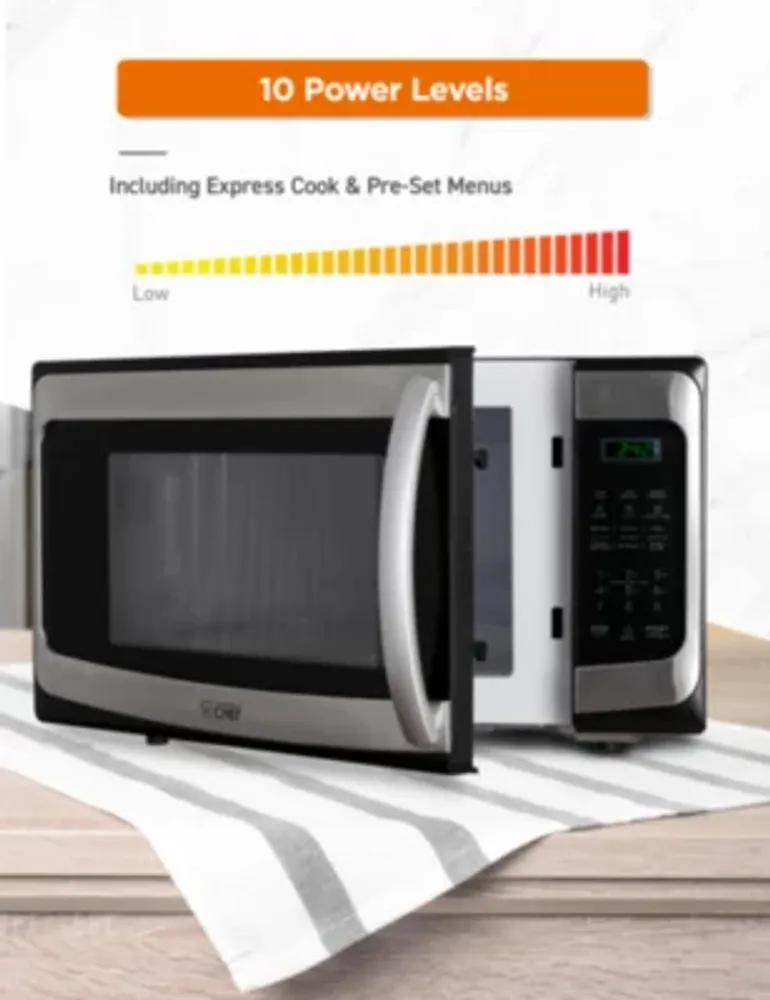 COMMERCIAL CHEF 1.1 Cu. Ft. Countertop Microwave with Digital Display Stainless Steel Microwave & 10 Power Levels