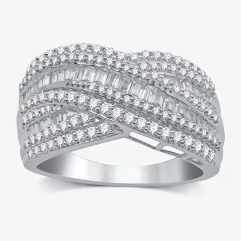 H-I / I1) Womens 1 CT. T.W. Lab Grown White Diamond 10K Gold Crossover Band