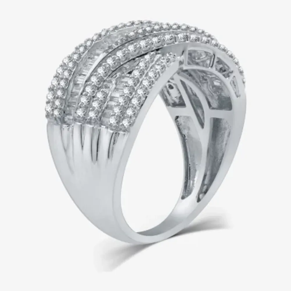 H-I / I1) Womens 1 CT. T.W. Lab Grown White Diamond 10K Gold Crossover Band