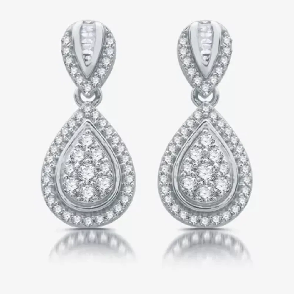 Diamond Blossom Womens 1/2 CT. T.W. Natural White Diamond Sterling Silver Pear Drop Earrings