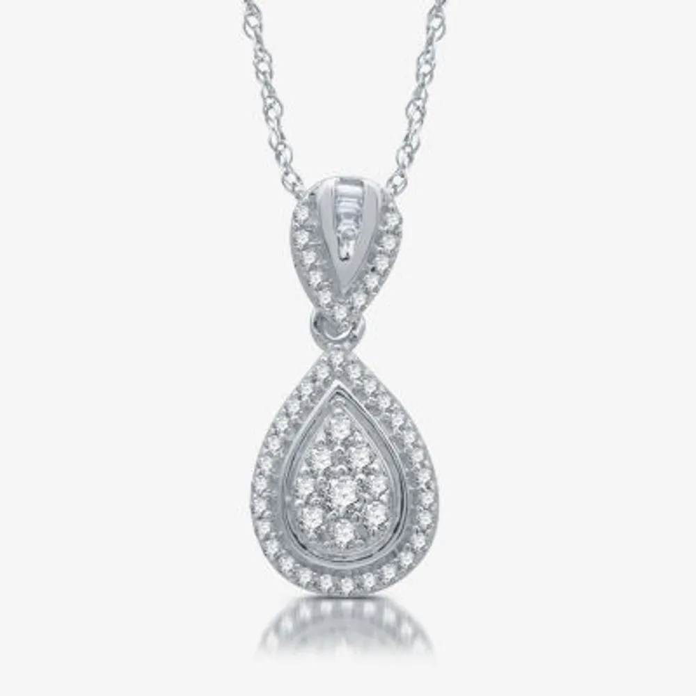 Diamond Blossom Womens 1/4 CT. T.W. Natural White Diamond Sterling Silver Pear 18 Inch Pendant Necklace