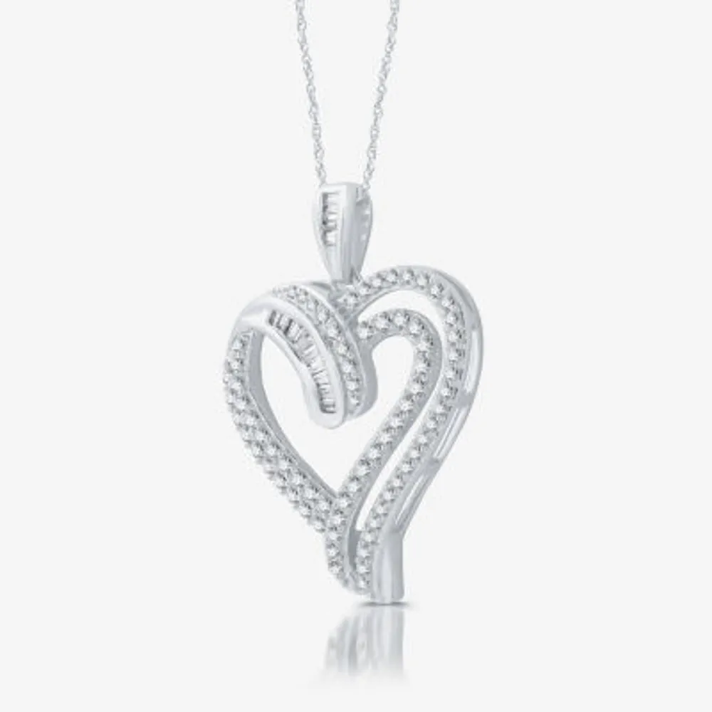 (H-I / I1) Womens 1 CT. T.W. Lab Grown White Diamond Sterling Silver Heart 18 Inch Pendant Necklace