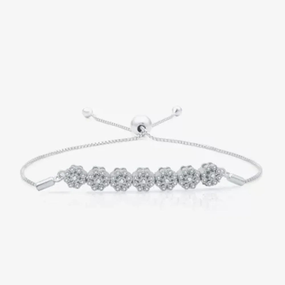 Diamond Blossom Womens 1/4 CT. T.W. Natural White Diamond Sterling Silver Bolo Bracelet