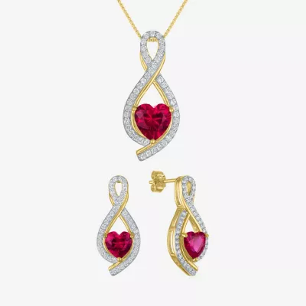 Womens Lab Created Red Ruby 14K Gold Over Silver Heart Jewelry Set