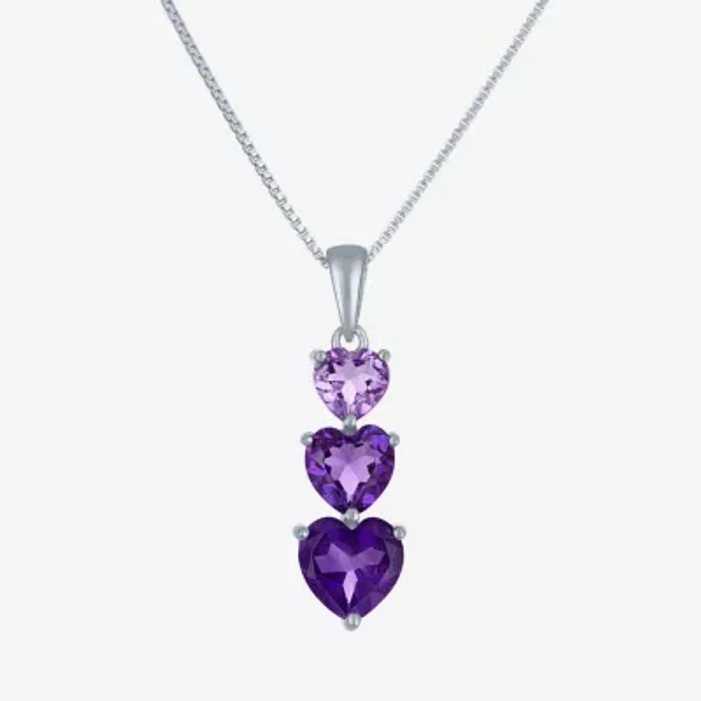 Womens Lab Created Purple Amethyst Sterling Silver Heart 18 Inch Pendant Necklace