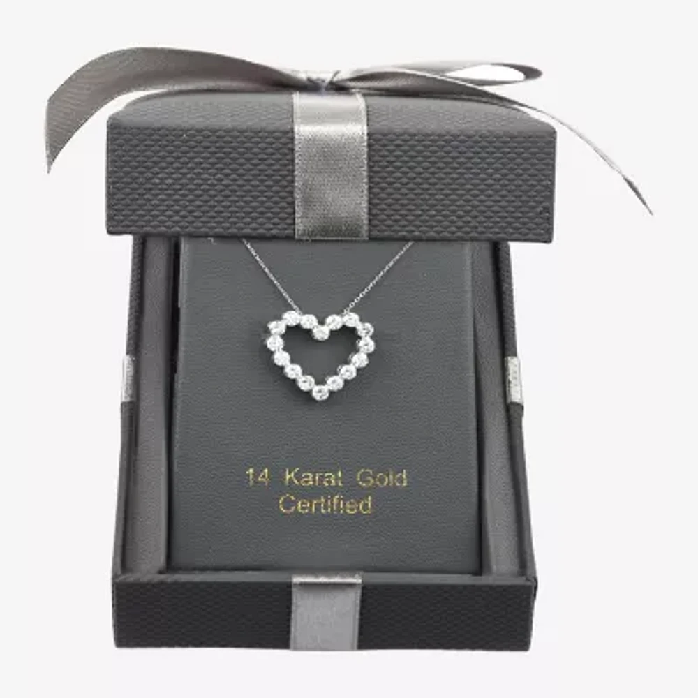 Floating Diamonds (F / Vs2) Womens 2 CT. T.W. Lab Grown White Diamond 14K White Gold Heart 18 Inch Pendant Necklace