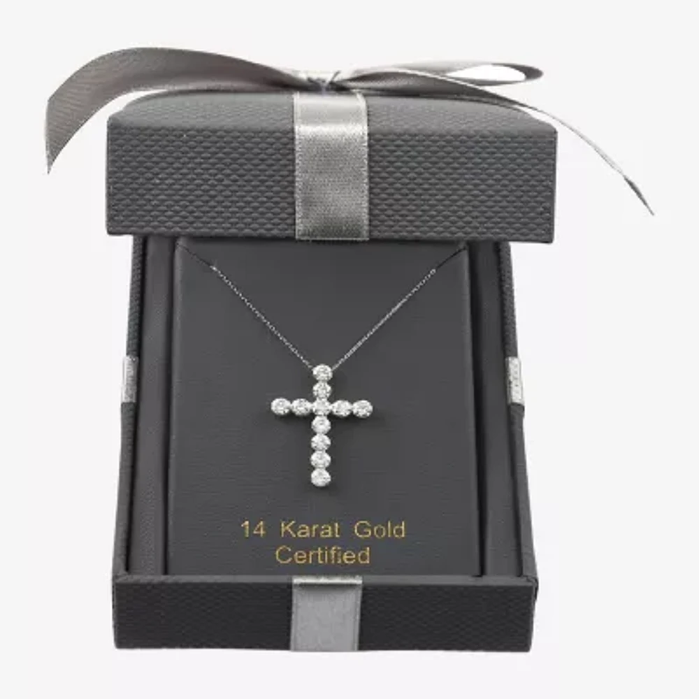 Floating Diamonds (F / Vs2) Womens 2 CT. T.W. Lab Grown White Diamond 14K White Gold Cross 18 Inch Pendant Necklace