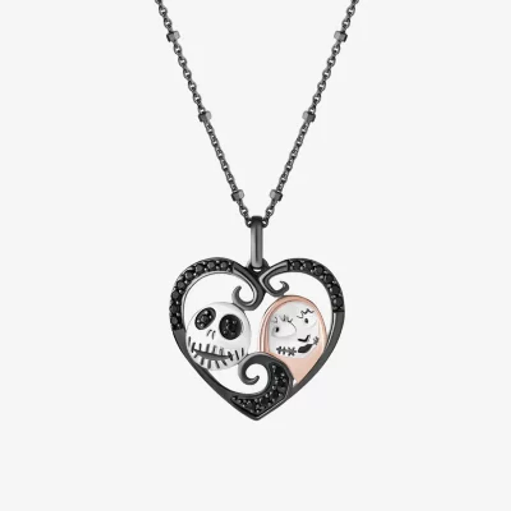 Disney Jewels Collection Womens 1/5 CT. Natural Black Diamond 14K Rose Gold Over Silver Sterling Silver Heart 18 Inch Pendant Necklace