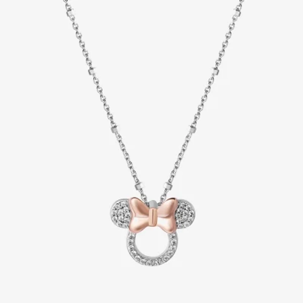 Disney Jewels Collection Womens 1/10 CT. T.W. Natural White Diamond 14K Rose Gold Over Silver Sterling Silver Bow 18 Inch Pendant Necklace