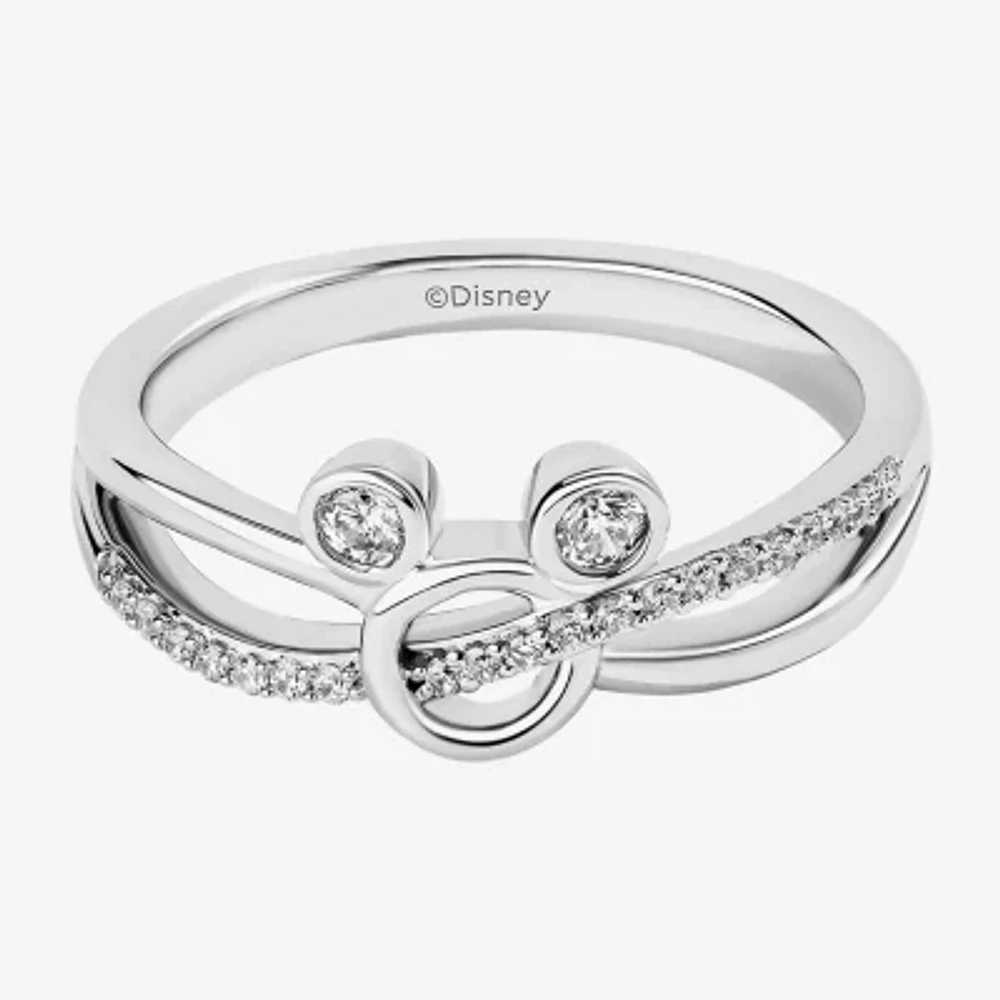 Disney Jewels Collection Womens 1/6 CT. T.W. Natural White Diamond Sterling Silver Mickey and Friends Mouse Clubhouse Crossover Band
