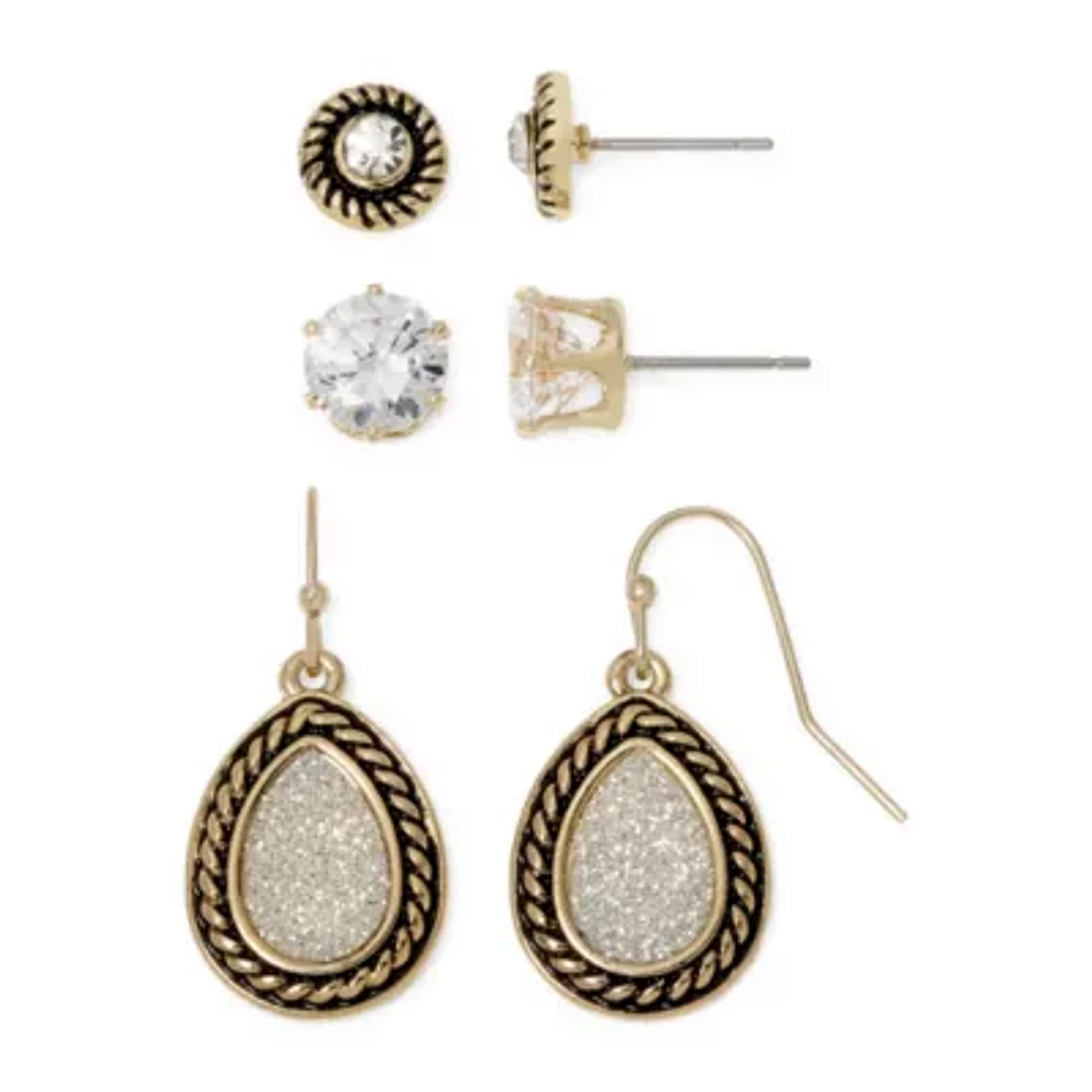 Mixit Womens Cubic Zirconia Hypoallergenic 3 Pair Earring Set
