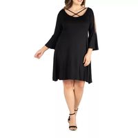 24seven Comfort Apparel Womens 3/4 Sleeve Plus A-Line Dress