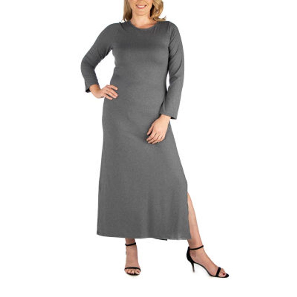 24seven Comfort Apparel Womens Long Sleeve Plus Maxi Dress