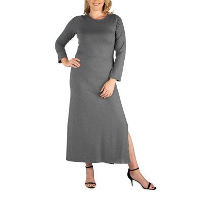 24seven Comfort Apparel Womens Long Sleeve Plus Maxi Dress