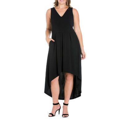 24seven Comfort Apparel Womens Sleeveless Midi Plus A-Line Dress