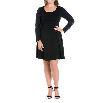 24seven Comfort Apparel Womens Long Sleeve Plus A-Line Dress