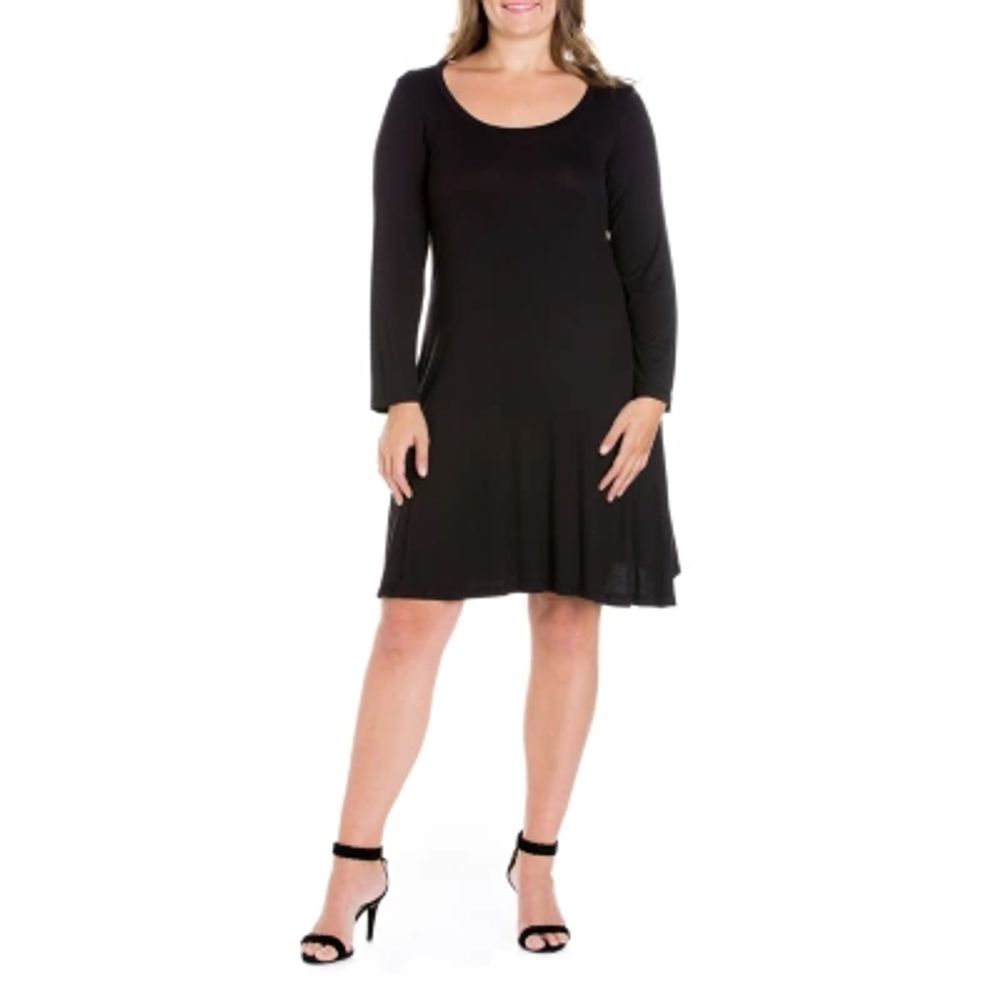 24seven Comfort Apparel Womens Long Sleeve Plus A-Line Dress