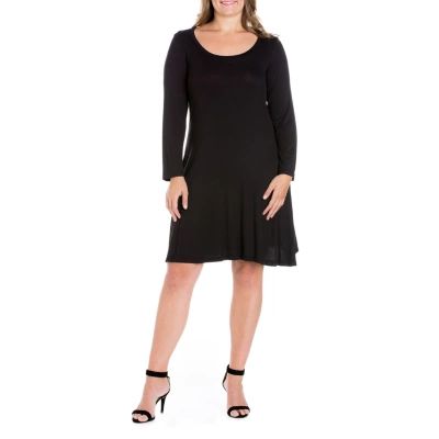24seven Comfort Apparel Womens Long Sleeve Plus A-Line Dress