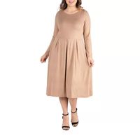 24seven Comfort Apparel Womens Long Sleeve Midi Fit + Flare Dress Plus
