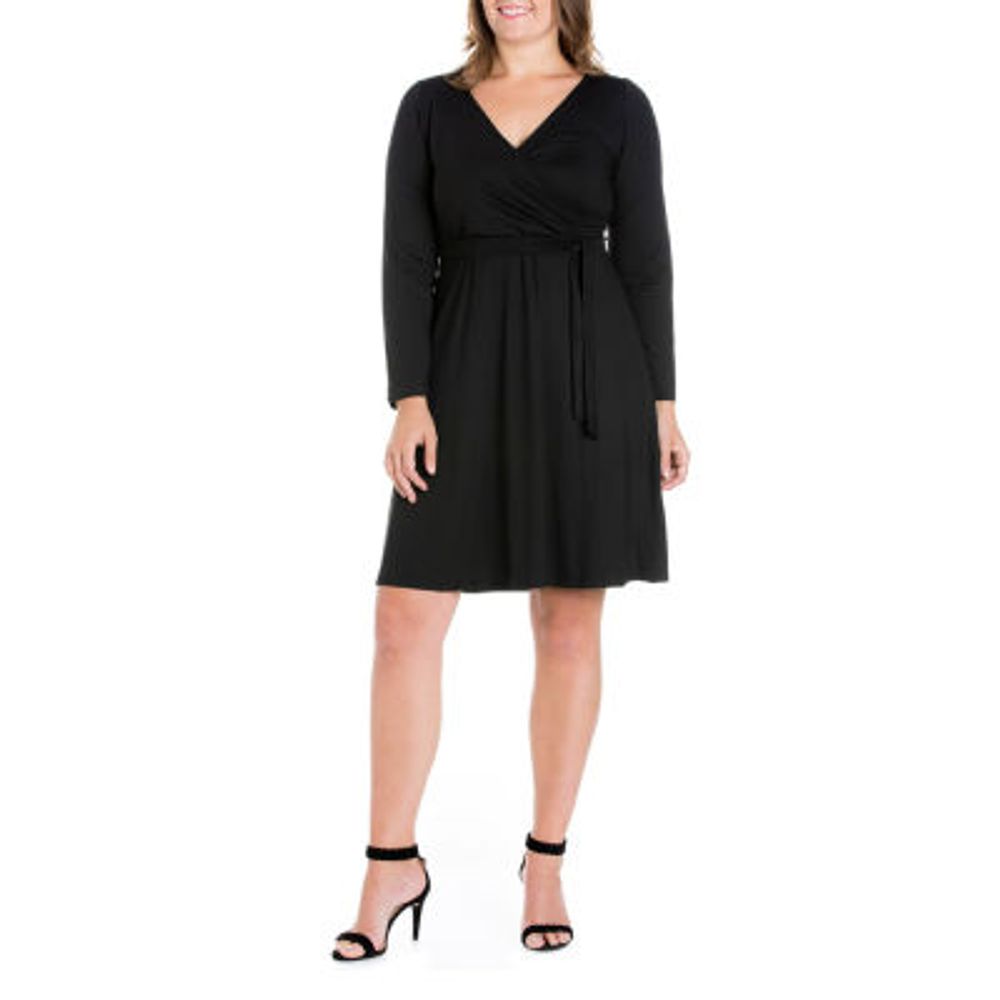 24seven Comfort Apparel Womens Long Sleeve Plus A-Line Dress