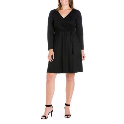 24seven Comfort Apparel Womens Long Sleeve Plus A-Line Dress