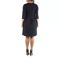 24seven Comfort Apparel Womens 3/4 Sleeve Plus A-Line Dress