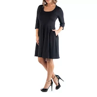 24seven Comfort Apparel Womens 3/4 Sleeve Plus A-Line Dress