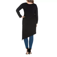 24seven Comfort Apparel Plus Womens Round Neck Long Sleeve Tunic Top