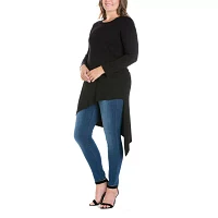 24seven Comfort Apparel Plus Womens Round Neck Long Sleeve Tunic Top