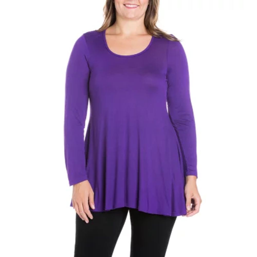 24seven Comfort Apparel Plus Womens Round Neck Long Sleeve Tunic Top