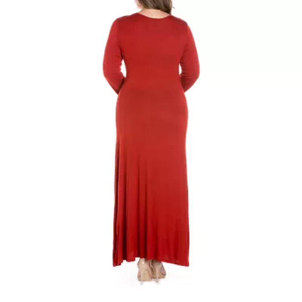 24seven Comfort Apparel Womens Long Sleeve Plus Maxi Dress