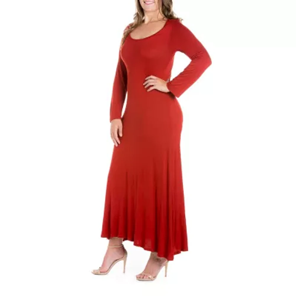 24seven Comfort Apparel Womens Long Sleeve Plus Maxi Dress