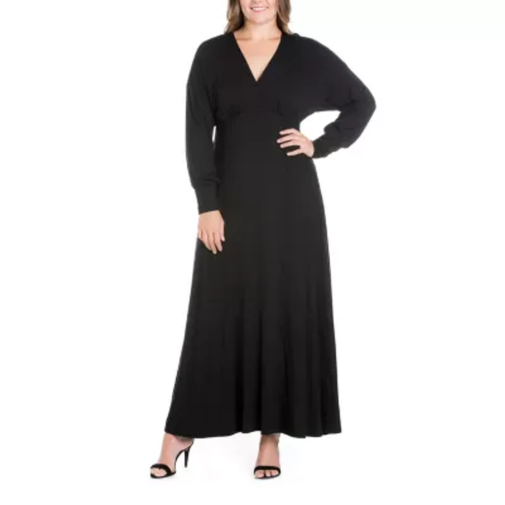 24seven Comfort Apparel Womens Long Sleeve Plus Maxi Dress