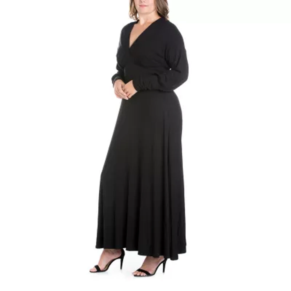 24seven Comfort Apparel Womens Long Sleeve Plus Maxi Dress