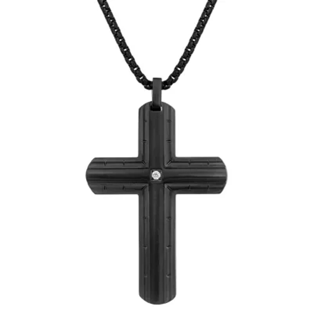 Mens Diamond Accent Diamond Stainless Steel Cross 24 Inch Pendant Necklace