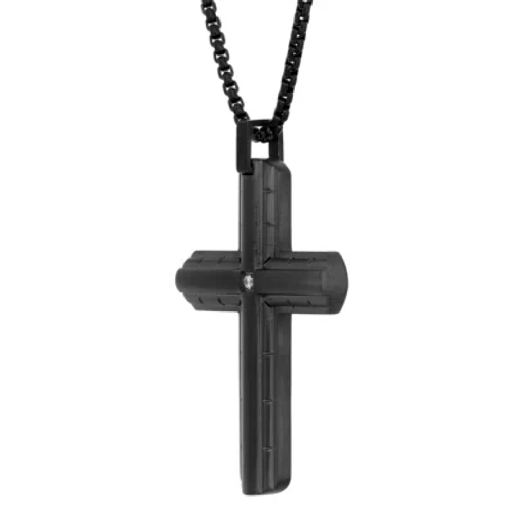 Mens Diamond Accent Diamond Stainless Steel Cross 24 Inch Pendant Necklace