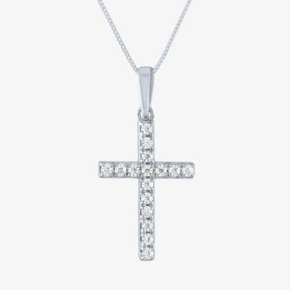 (H-I / I1) Womens 1/6 CT. T.W. Lab Grown White Diamond 10K Gold Cross 18 Inch Pendant Necklace
